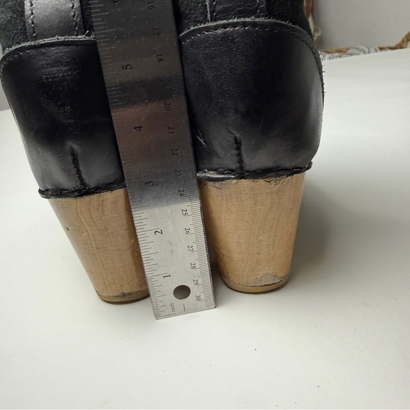 No. 6 Pull-on Shearling Wood Clog Boots on Mid Heel Black Suede Women's 39 8.5 - Picture 5 of 11